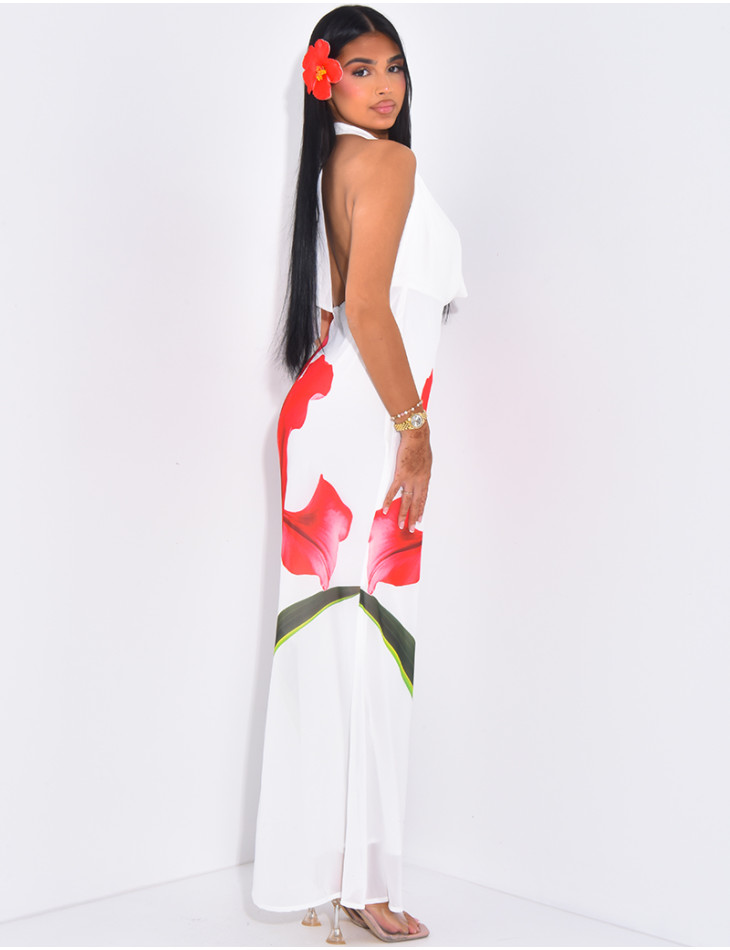 Floral draped halter neck maxi dress