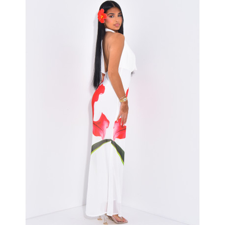 Floral draped halter neck maxi dress