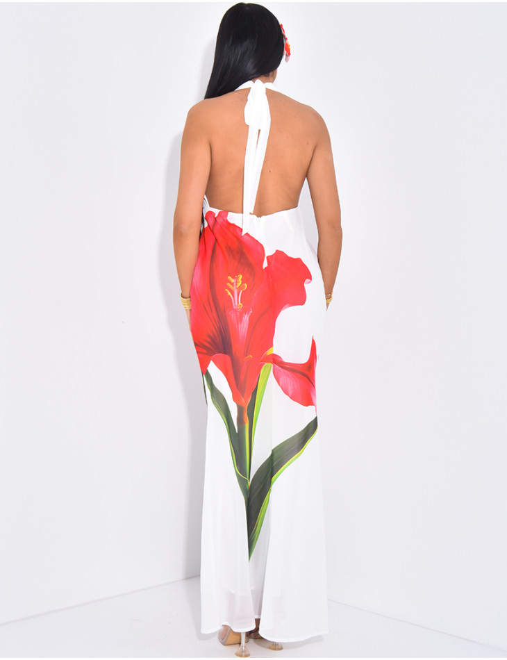 Floral draped halter neck maxi dress