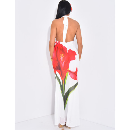 Floral draped halter neck maxi dress