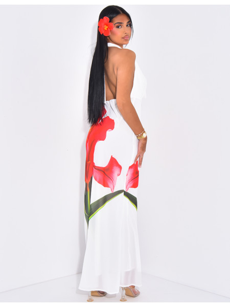Floral draped halter neck maxi dress
