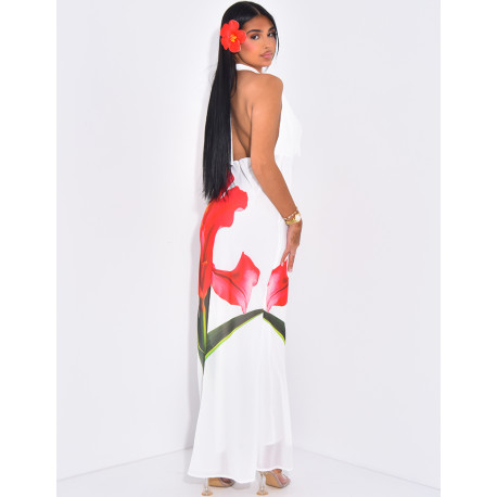 Floral draped halter neck maxi dress
