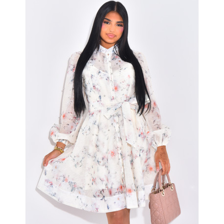 Kurzes, transparentes, ausgestelltes Kleid mit Strassdruck (mit Futter)