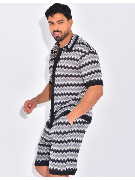 Ensemble ajouré à motifs short et chemise