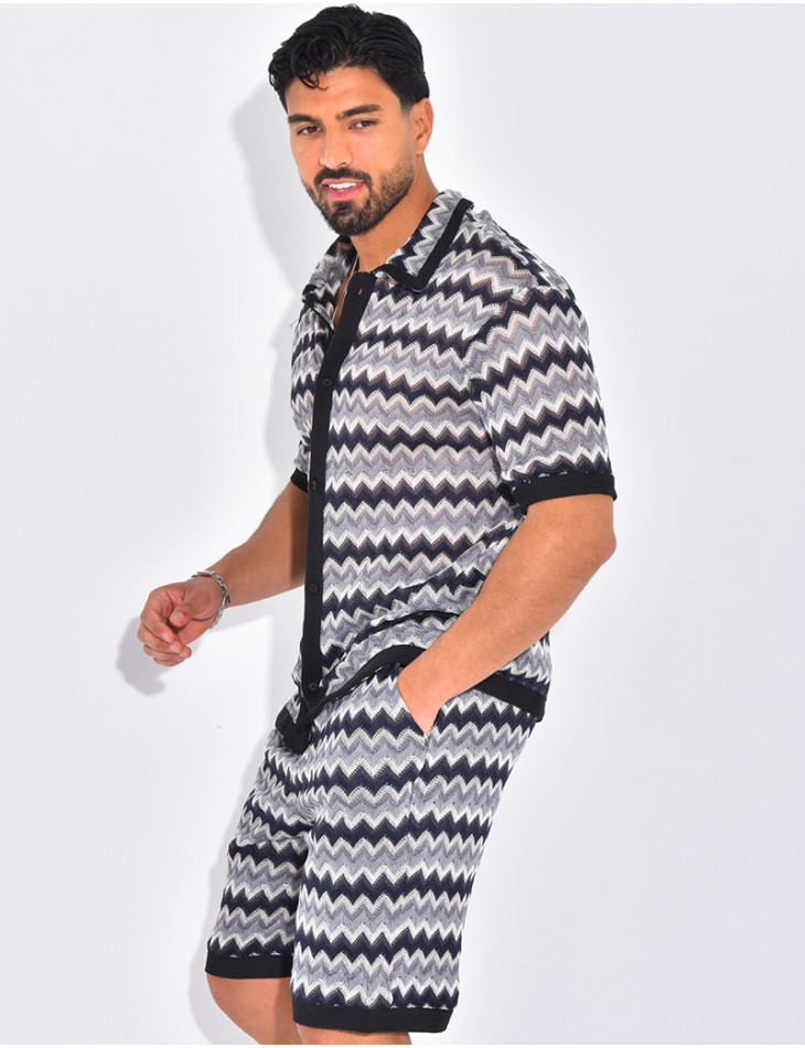 Ensemble ajouré à motifs short et chemise