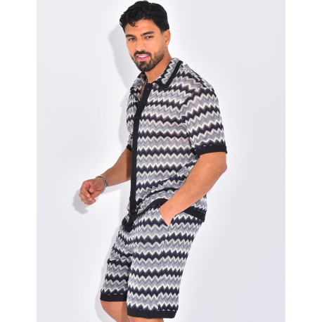Ensemble ajouré à motifs short et chemise