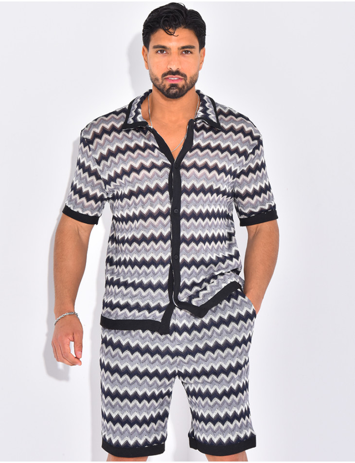 Ensemble ajouré à motifs short et chemise