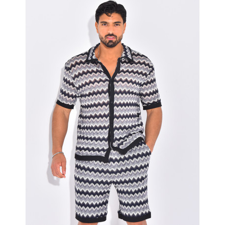 Ensemble ajouré à motifs short et chemise
