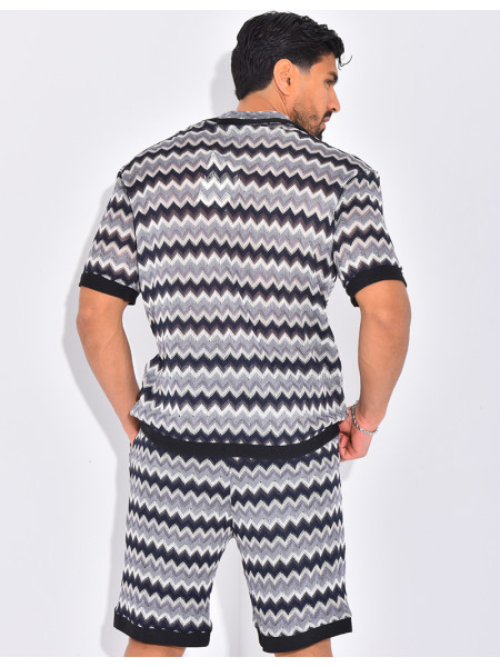 Ensemble ajouré à motifs short et chemise