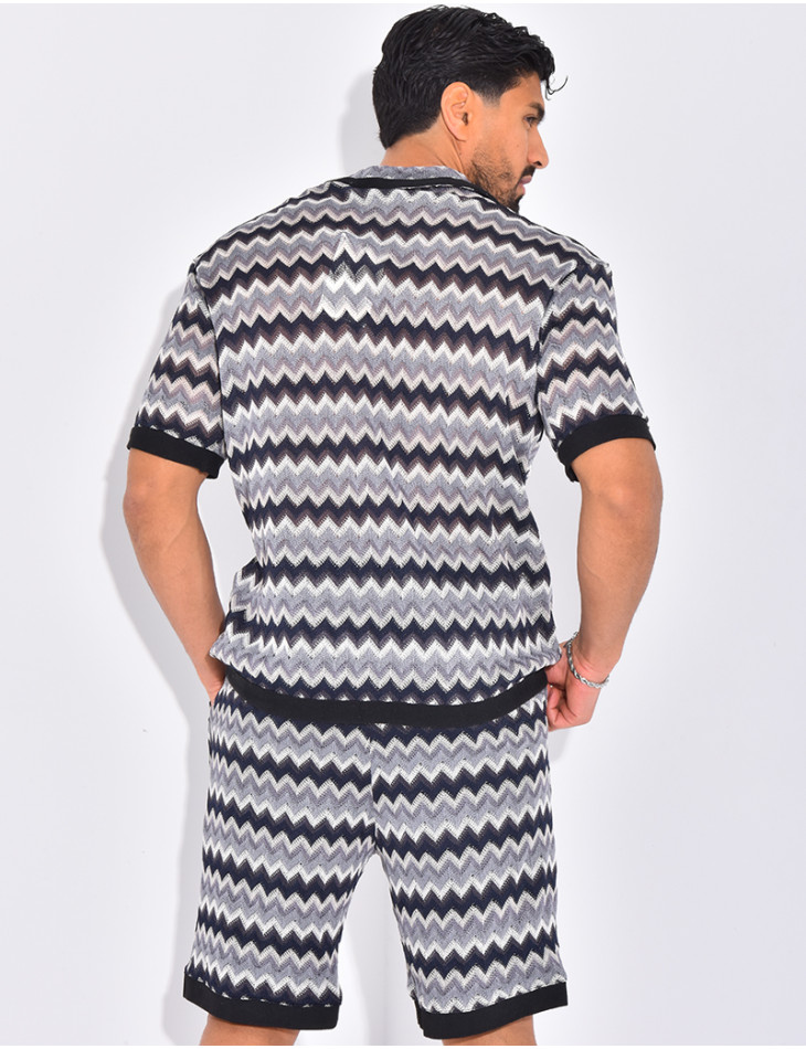 Ensemble ajouré à motifs short et chemise
