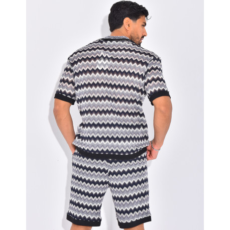 Ensemble ajouré à motifs short et chemise
