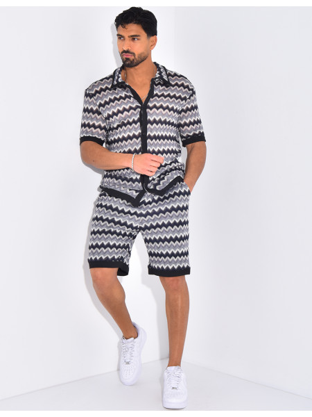 Ensemble ajouré à motifs short et chemise