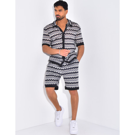 Ensemble ajouré à motifs short et chemise