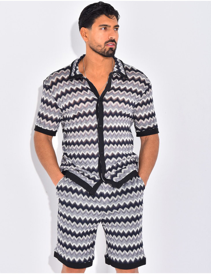 Ensemble ajouré à motifs short et chemise