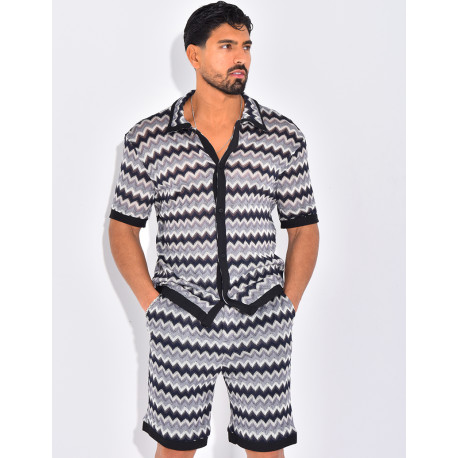 Ensemble ajouré à motifs short et chemise