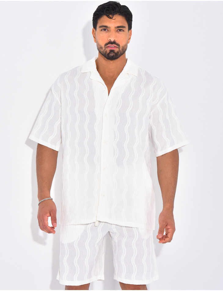 Ensemble short et chemise à motifs vagues en relief