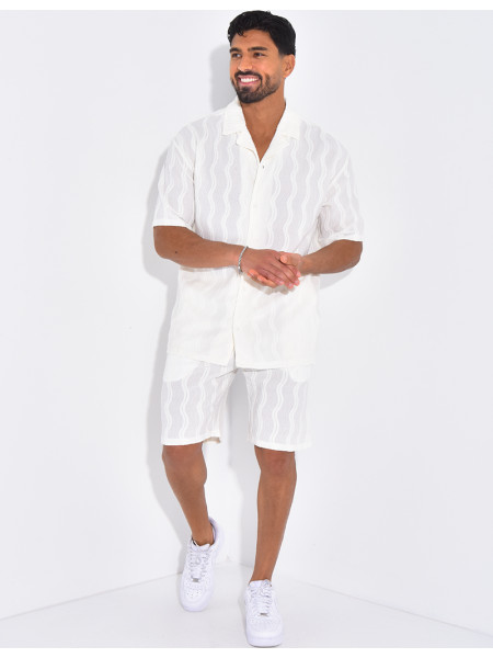 Ensemble short et chemise à motifs vagues en relief