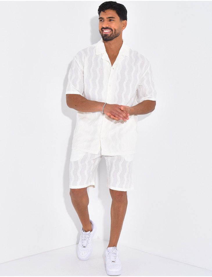 Ensemble short et chemise à motifs vagues en relief
