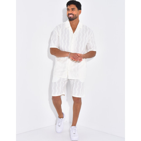 Ensemble short et chemise à motifs vagues en relief