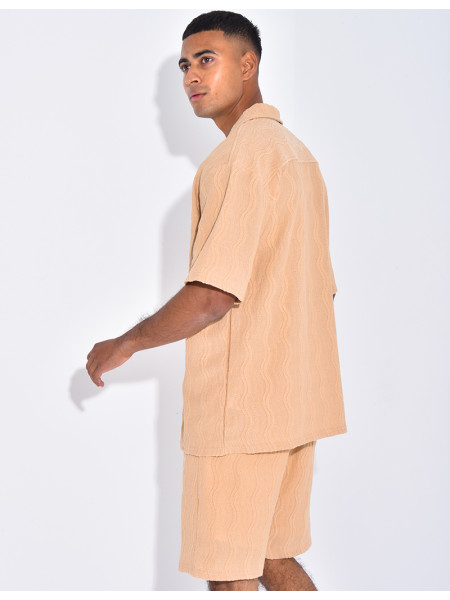 Ensemble short et chemise à motifs vagues en relief