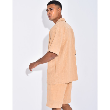 Ensemble short et chemise à motifs vagues en relief