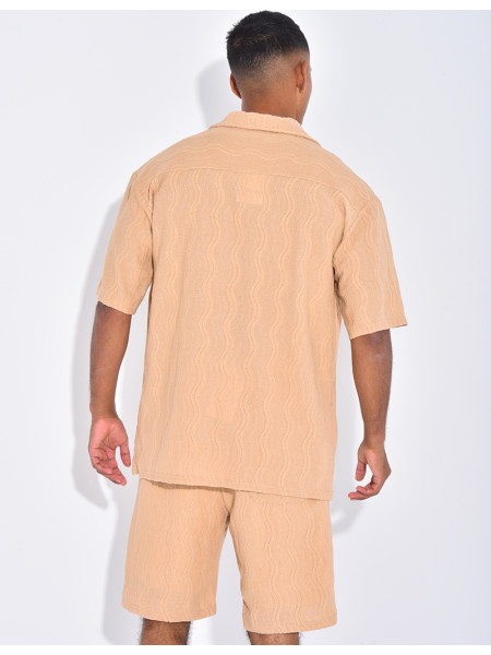 Ensemble short et chemise à motifs vagues en relief