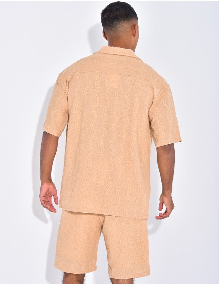 Ensemble short et chemise à motifs vagues en relief