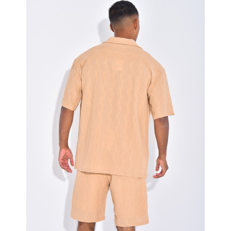 Ensemble short et chemise à motifs vagues en relief