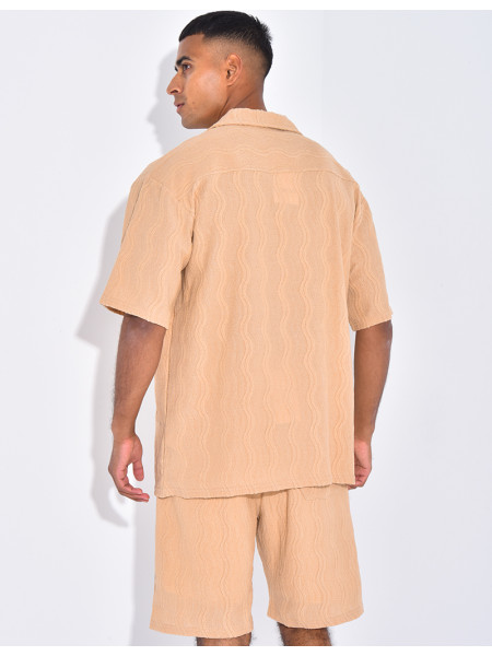 Ensemble short et chemise à motifs vagues en relief