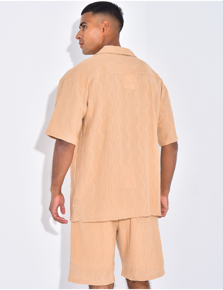 Ensemble short et chemise à motifs vagues en relief