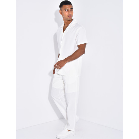 Ensemble pantalon et chemise effet chiné