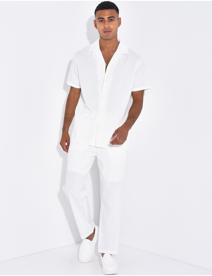 Ensemble pantalon et chemise effet chiné