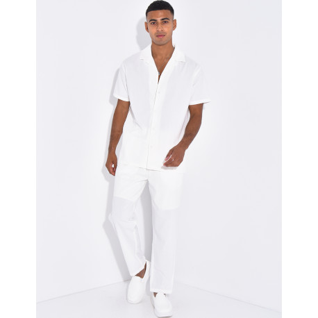 Ensemble pantalon et chemise effet chiné