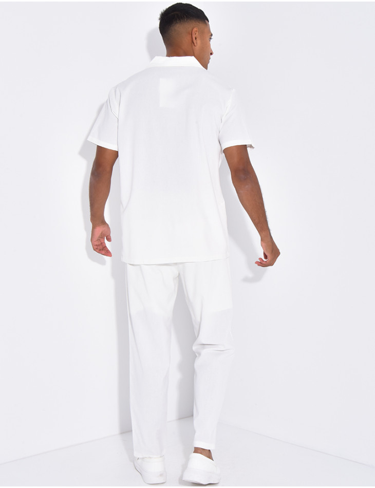 Ensemble pantalon et chemise effet chiné