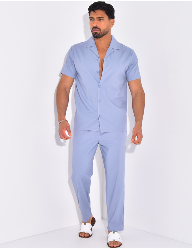 Ensemble pantalon et chemise effet chiné
