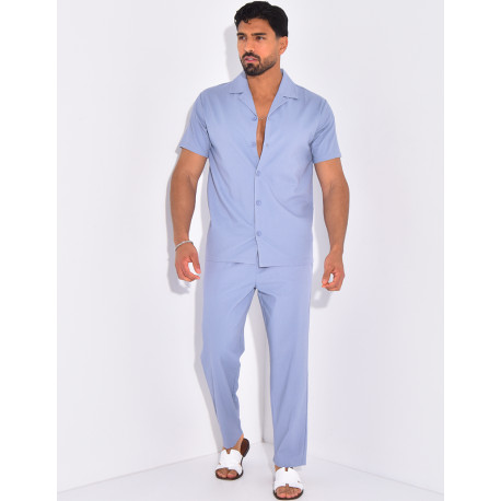 Ensemble pantalon et chemise effet chiné