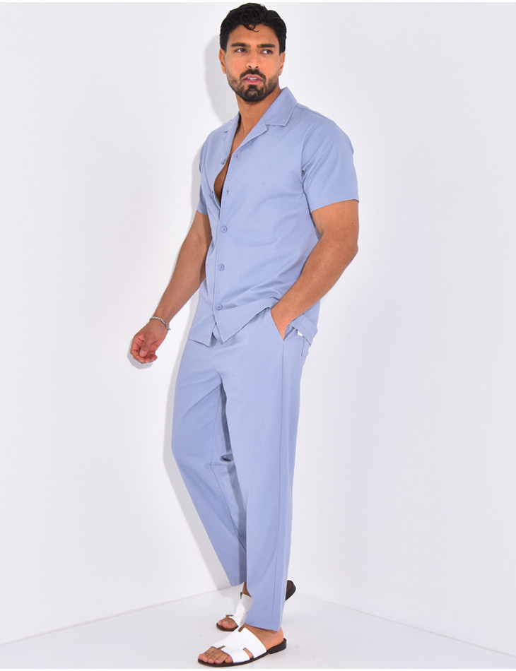 Ensemble pantalon et chemise effet chiné