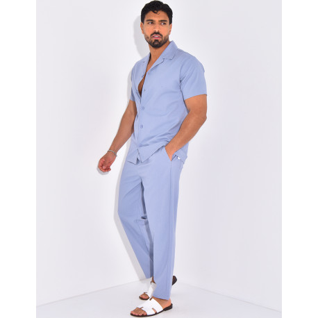 Ensemble pantalon et chemise effet chiné