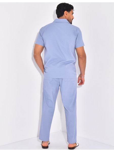 Ensemble pantalon et chemise effet chiné
