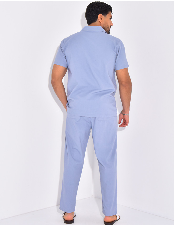 Ensemble pantalon et chemise effet chiné