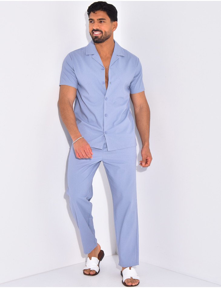 Ensemble pantalon et chemise effet chiné