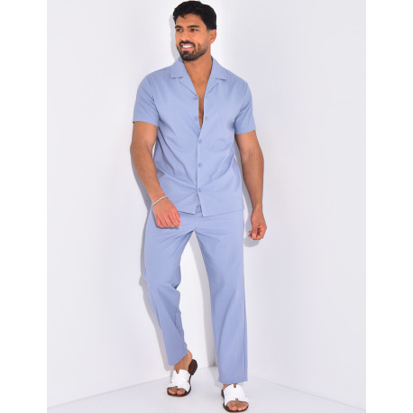 Ensemble pantalon et chemise effet chiné