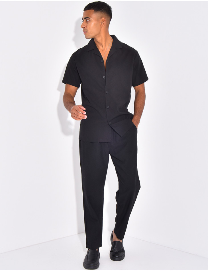 Ensemble pantalon et chemise effet chiné