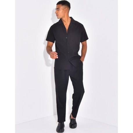 Ensemble pantalon et chemise effet chiné