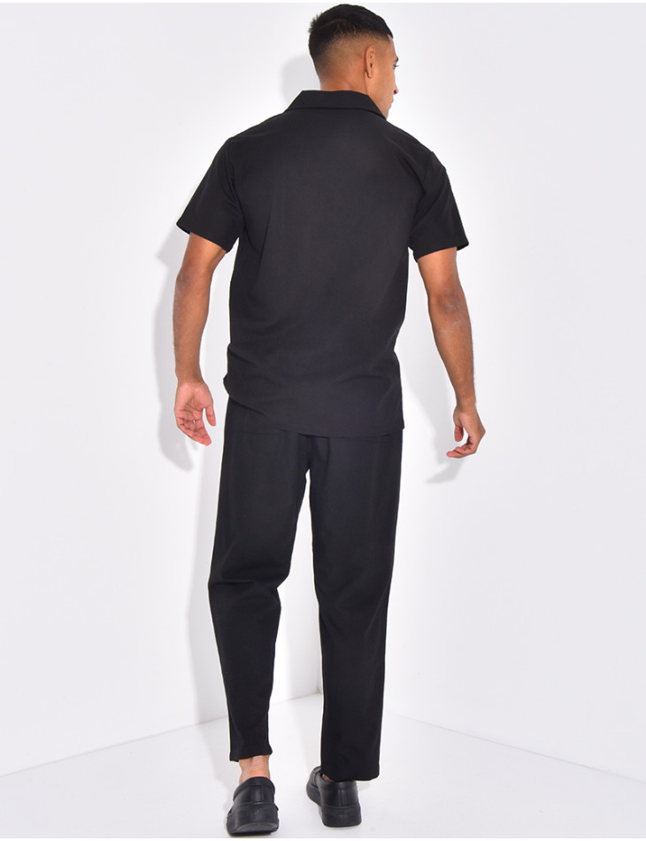 Ensemble pantalon et chemise effet chiné