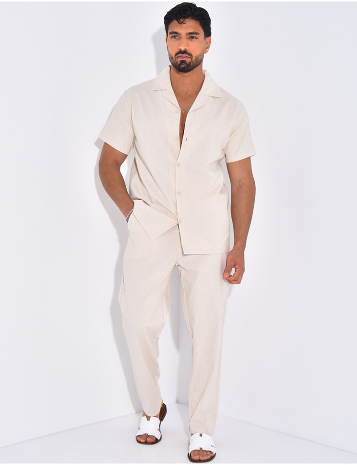 Ensemble pantalon et chemise effet chiné