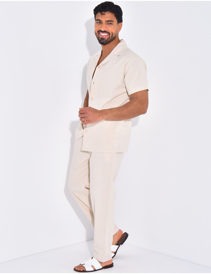 Ensemble pantalon et chemise effet chiné