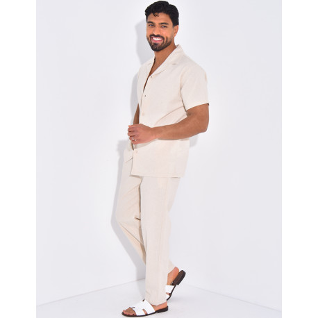 Ensemble pantalon et chemise effet chiné