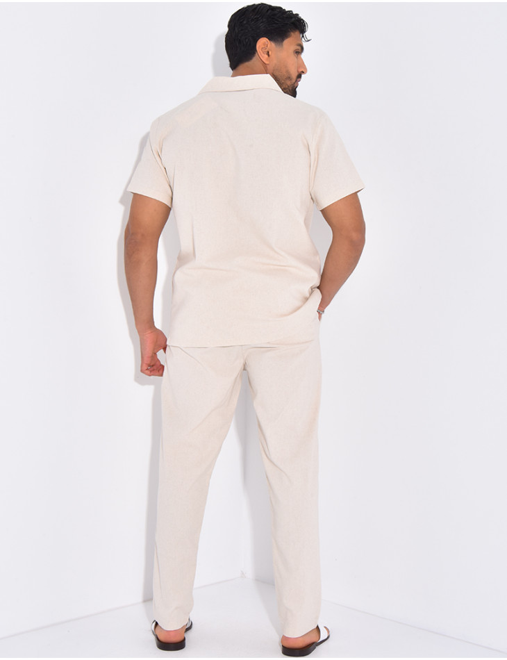 Ensemble pantalon et chemise effet chiné