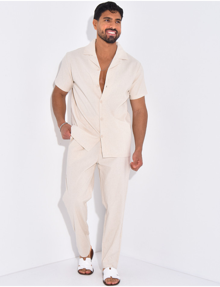 Ensemble pantalon et chemise effet chiné